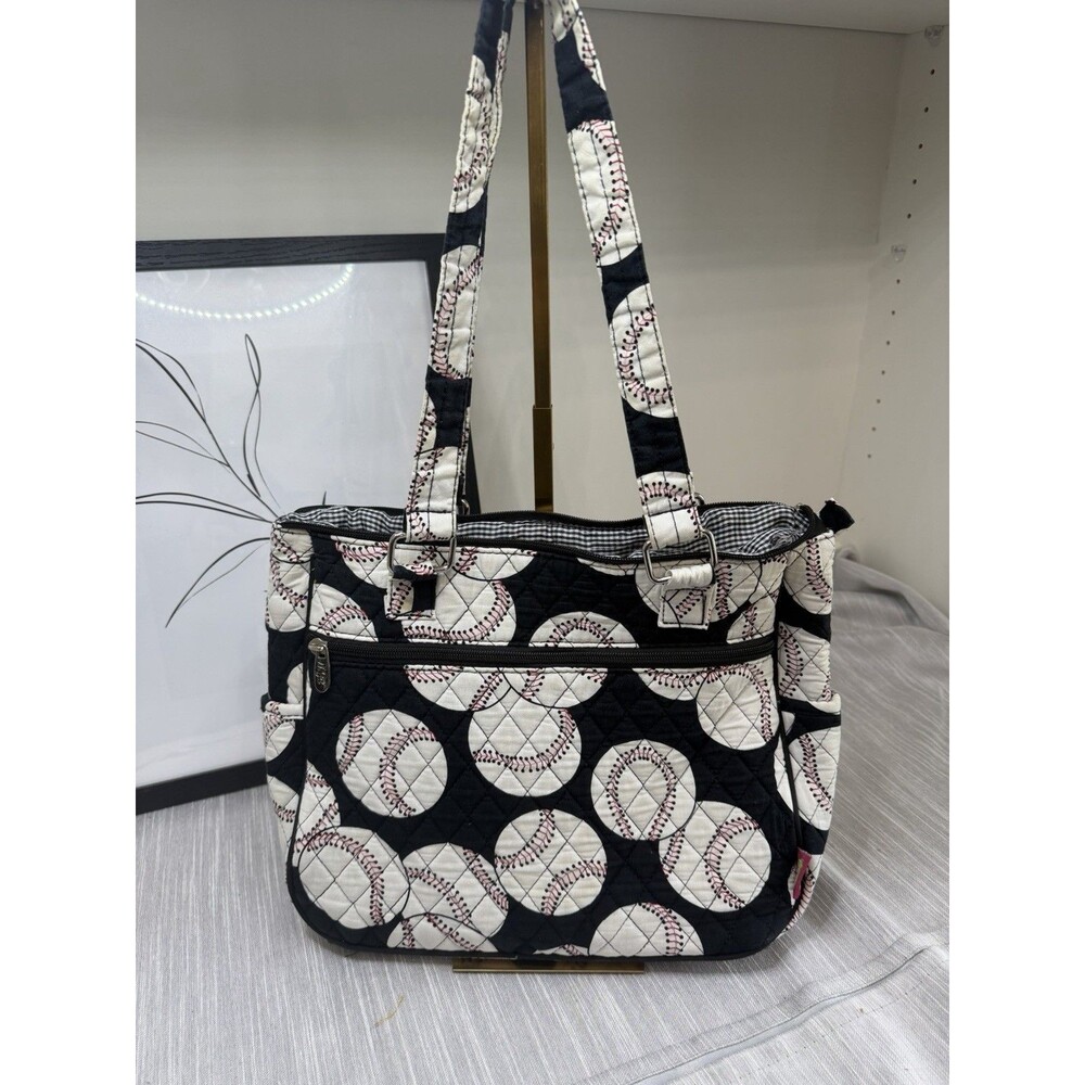 NGIL Baseball Print Canvas Shoulder Tote Bag Shopping Handbag